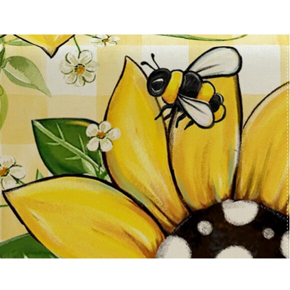 Floral Table Runner Spring Summer Plaid Bee Decor Cottage Farmhouse Cloth 13x90 - Picture 2 of 3